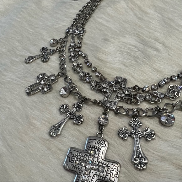 Western Rodeo Silver Cross Choker Necklace - Picture 5 of 8